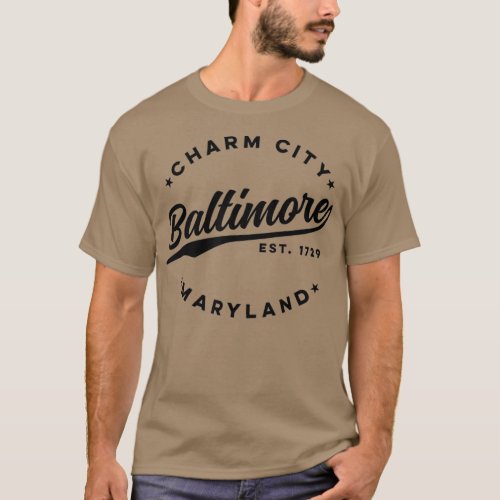 Vintage Baltimore Charm City Maryland Black Text T_Shirt