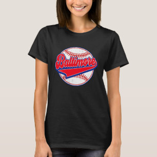 Vintage Baltimore Cityscape Baseball  Player and F T-Shirt