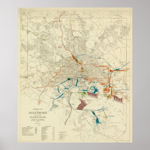 Vintage Baltimore MD Railroad Map 1922 Poster