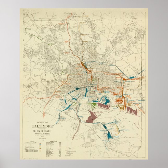 Vintage Baltimore MD Railroad Map (1922) Poster (Front)