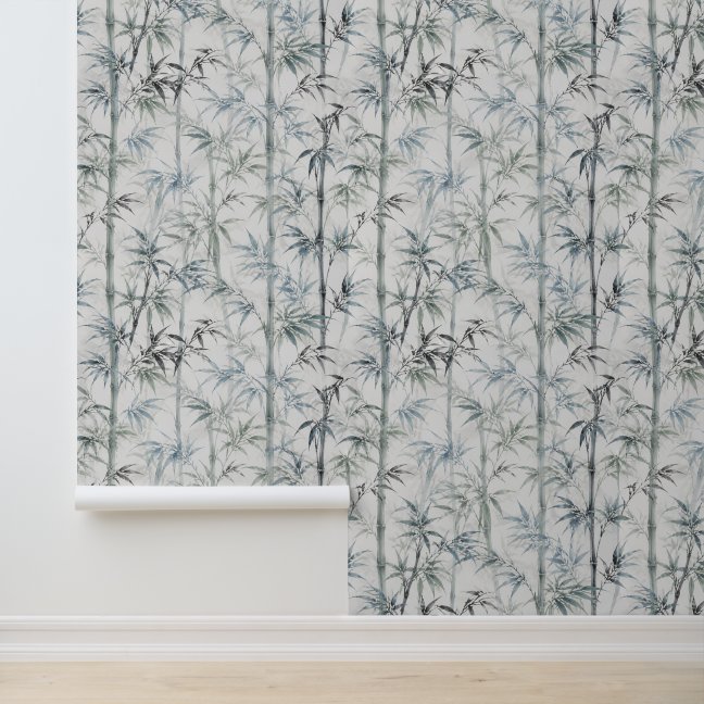 Vintage Bamboo Botanical Pattern in Indigo Blue Wallpaper