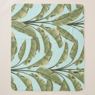 Vintage Banana Leaves: Tropical Seamless. Sherpa Blanket
