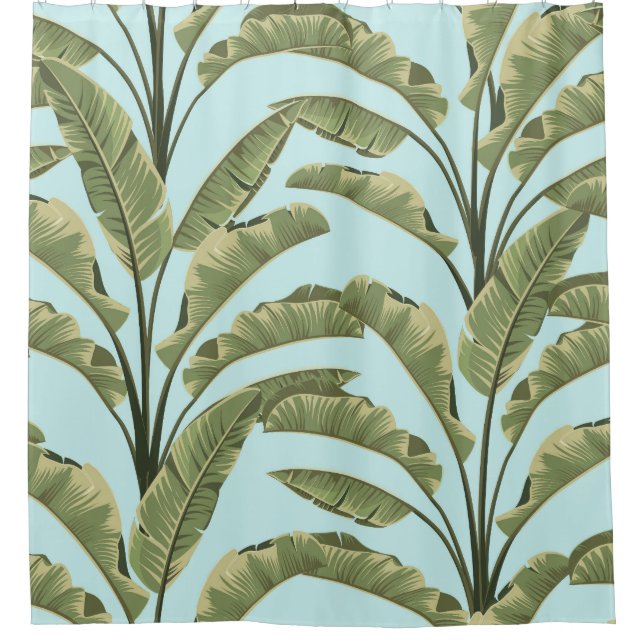 Vintage Banana Leaves: Tropical Seamless. Shower Curtain (Front)