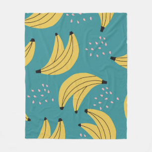 Vintage banana pattern, blue background. fleece blanket