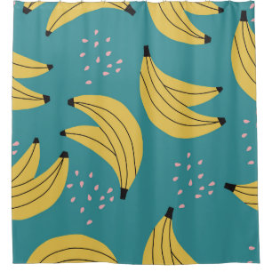 Vintage banana pattern, blue background. shower curtain