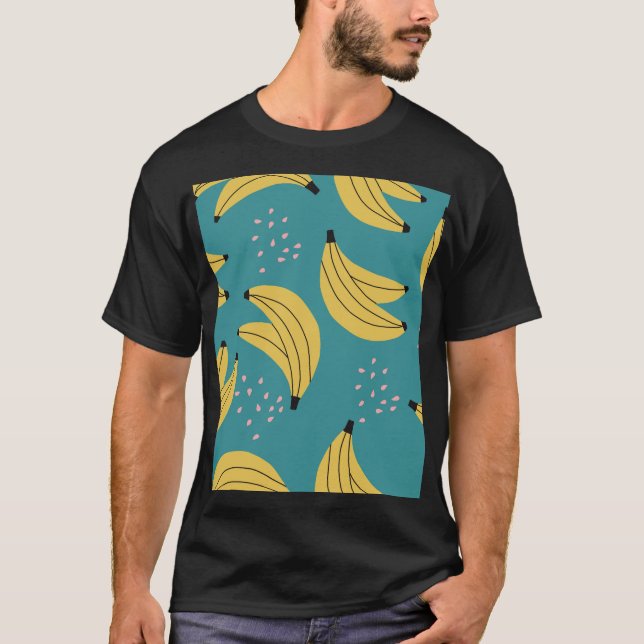 Vintage banana pattern, blue background. T-Shirt (Front)