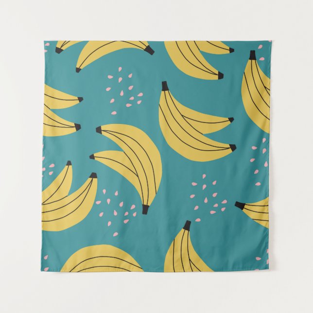 Vintage banana pattern, blue background. tapestry (Front)