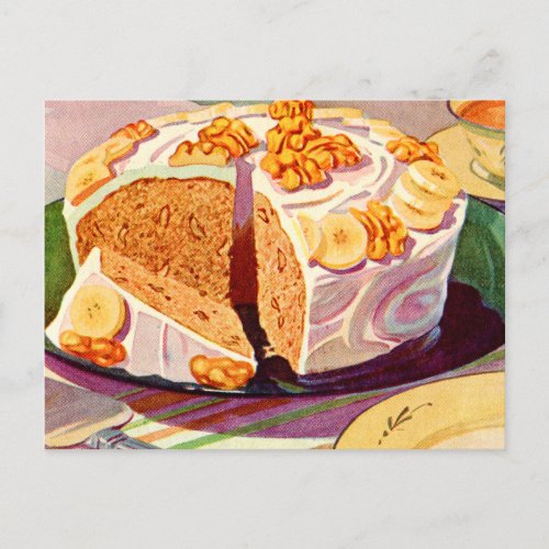Vintage Banana Walnut Cake Postcard