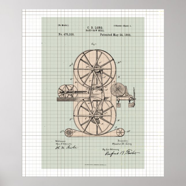Vintage Band Saw Mill Patent Poster (Front)