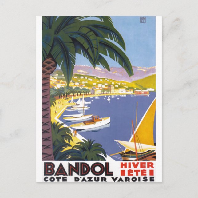 Vintage Bandol Cote D'Azur French France Travel Postcard (Front)