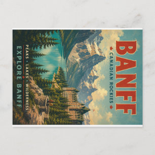 Vintage Banff Canadian Rockies Travel Poster with Holiday Postcard