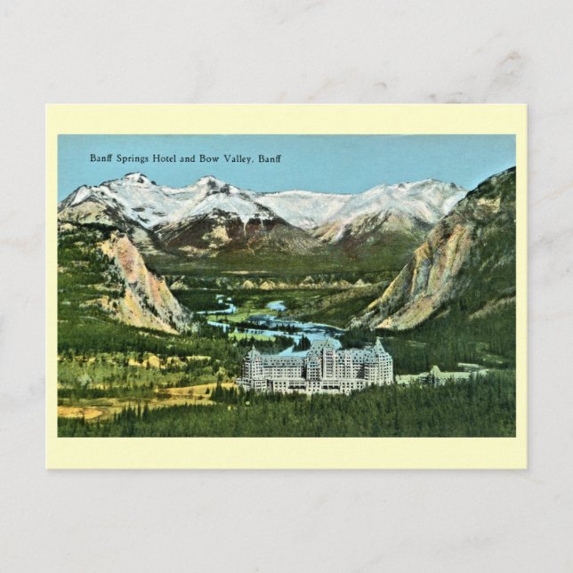 Vintage Banff Springs Hotel and Bow Valley Postcard (Front)