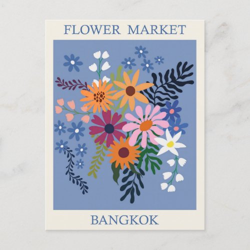 Vintage Bangkok Thailand Flower Market Travel Postcard