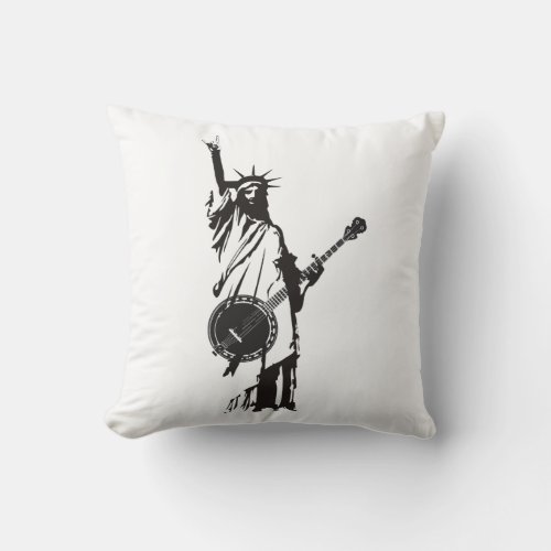 Vintage Banjo Bluegrass Playing Patriotic American Throw Pillow
