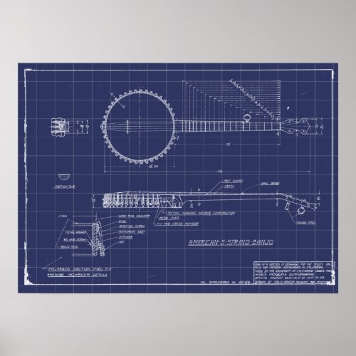 Vintage Banjo Blueprints Poster