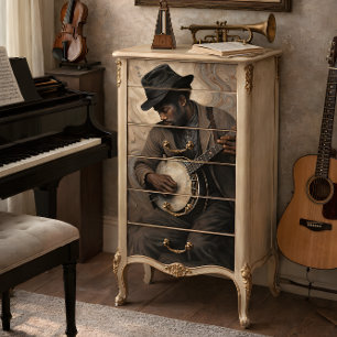 Vintage Banjo Musician w/ Swirling Notes Decoupage Tissue Paper