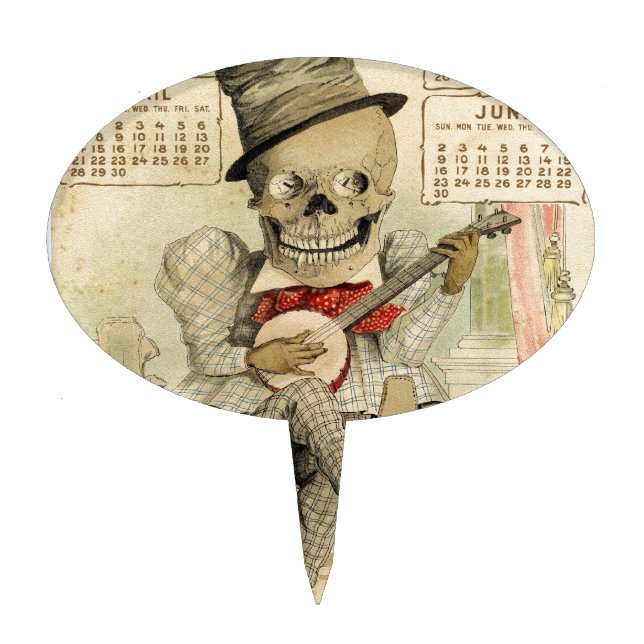 Vintage Banjo Playing Skeleton Cake Topper (Front)