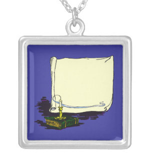 Vintage Banner and Book with Candle Template Silver Plated Necklace