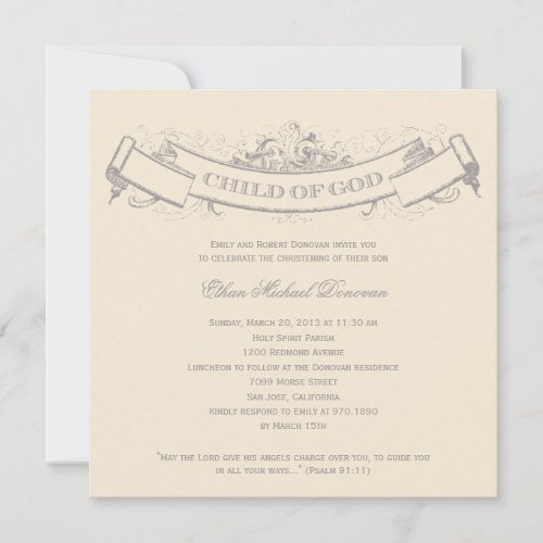 Vintage Banner Baptism/Christening Invitation