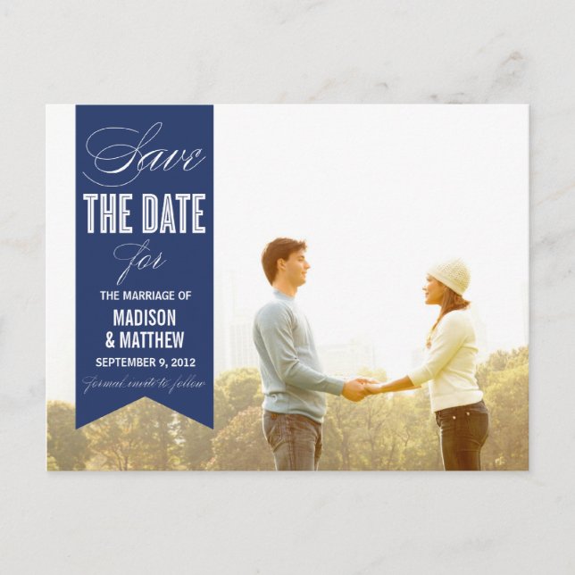 VINTAGE BANNER | SAVE THE DATE ANNOUNCEMENT POSTCARD (Front)