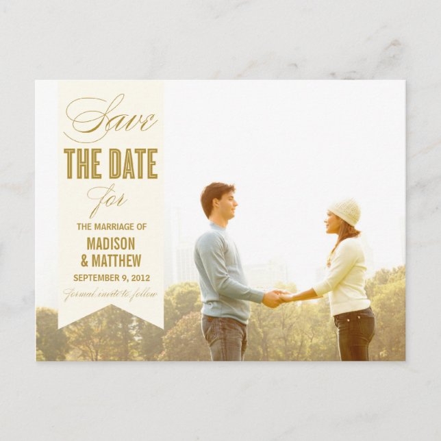 VINTAGE BANNER | SAVE THE DATE ANNOUNCEMENT POSTCARD (Front)