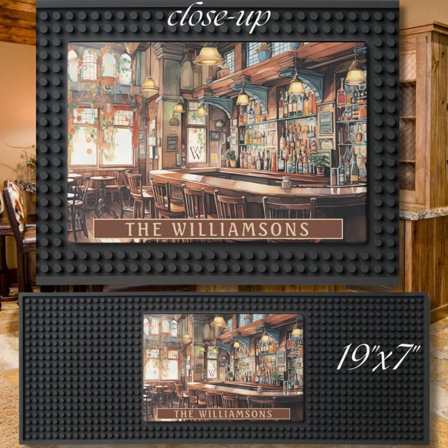 Vintage Bar Scene Monogram Family Name Mat (Creator Uploaded)