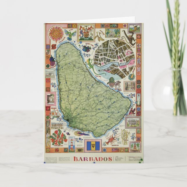 Vintage Barbados Island Map Card (Front)