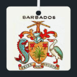 Vintage Barbados Postcard Metal Ornament<br><div class="desc">Great vintage hand-drawn colorful Barbados postcard showing the coat of arms and a map of the island.</div>