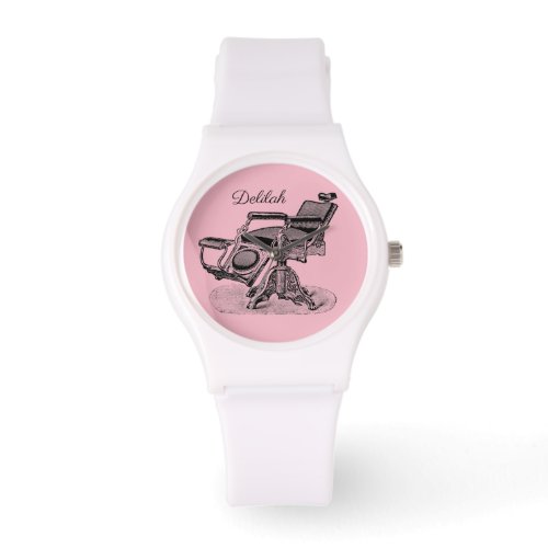 Vintage Barber Chair  Personalized Pink Watch