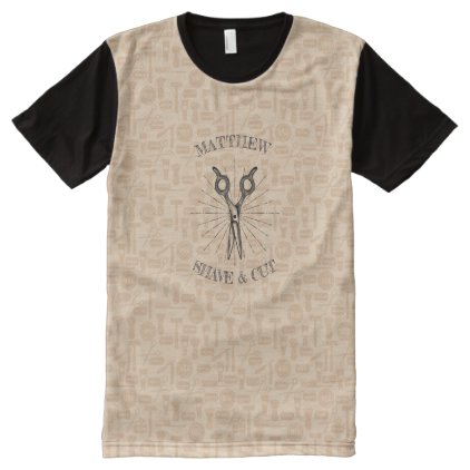 Vintage barber logo All-Over Printed Panel T-Shirt