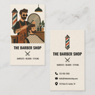 Vintage Barber Scene Hair Stylist Barbershop Business Card