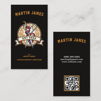 Vintage Barber Shears Crest Logo Hair Stylist QR Business Card
