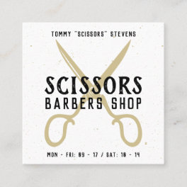 Vintage barber shop black gold retro scissor logo square business card