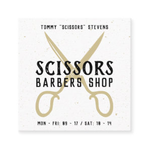 Vintage barber shop black gold retro scissor logo square business card
