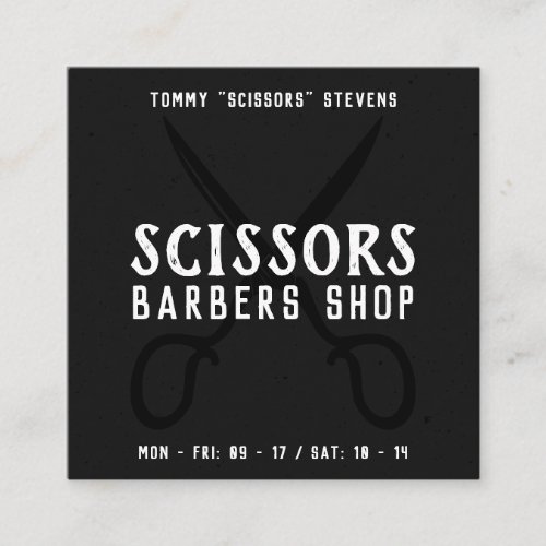 Vintage barber shop black white retro scissor logo square business card
