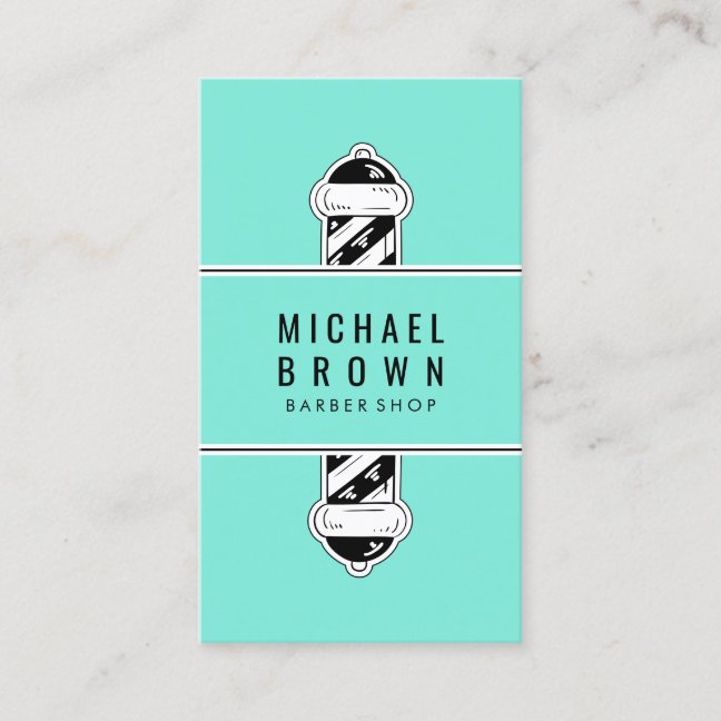 Vintage Barber shop pole logo green Business Card