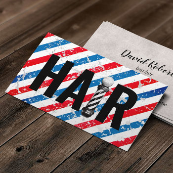 Vintage Barber Shop Pole Typography Hairdresser Business Card by cardfactory at Zazzle