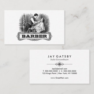 Vintage Barber Shop Retro Black & White Business Card