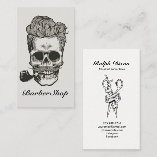 Customizable Vintage Barber Shop Skull Scissors Business Card