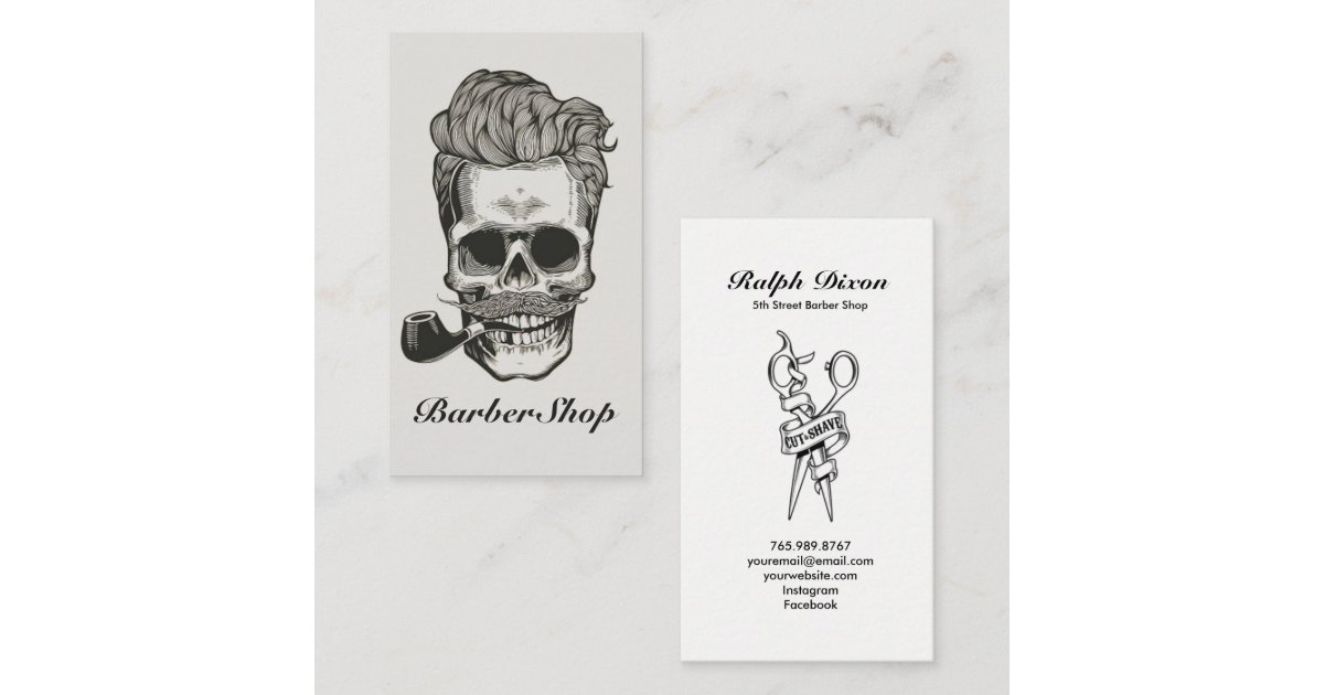 Vintage Barber Skull Scissors Business Card Zazzle Vintage Barber Skull Scissors
