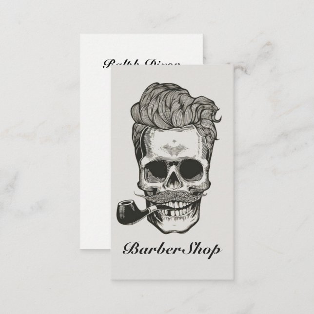 Vintage Barber Shop Skull Scissors Business Card (Front/Back)