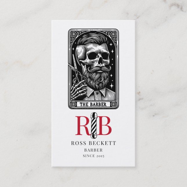Vintage Barber Tarot Logo Monogram Business Card (Front)