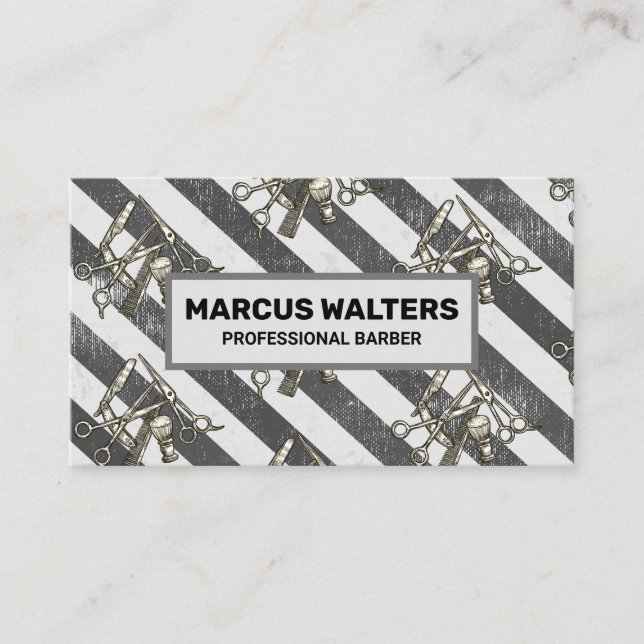 Vintage Barber Tools | Stripes Appointment Card (Front)