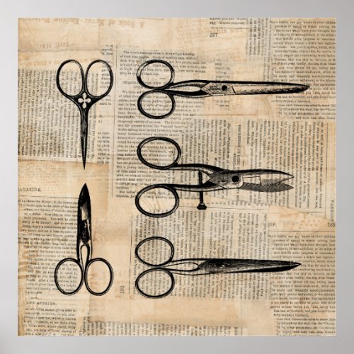 Vintage Barbers Shears Antique Scissors Poster