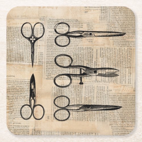 Vintage Barbers Shears Antique Scissors Square Paper Coaster