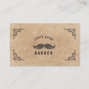 Vintage Barbershop Mustache hair stylist Beige Business Card