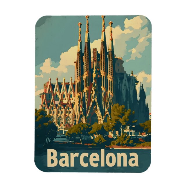 Vintage Barcelona Sagrada Familia Magnet (Vertical)
