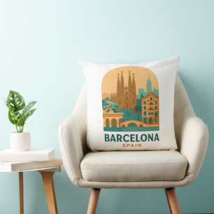Vintage Barcelona Sagrada Familia Throw Pillow