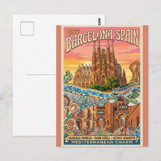 Vintage Barcelona Spain Travel Postcard - Sagrada