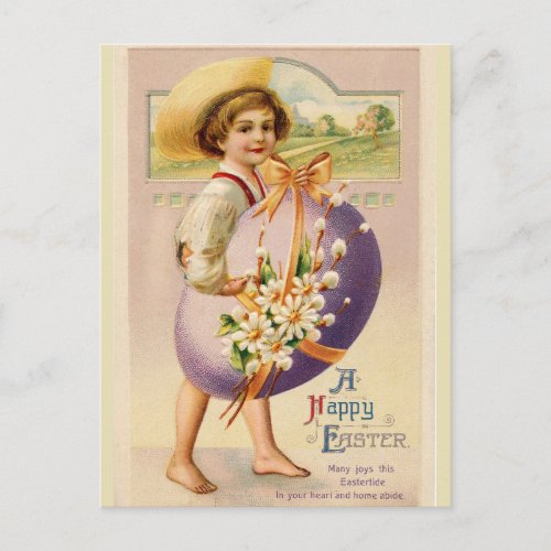 Vintage Barefoot Boy With Easter Egg Postcard